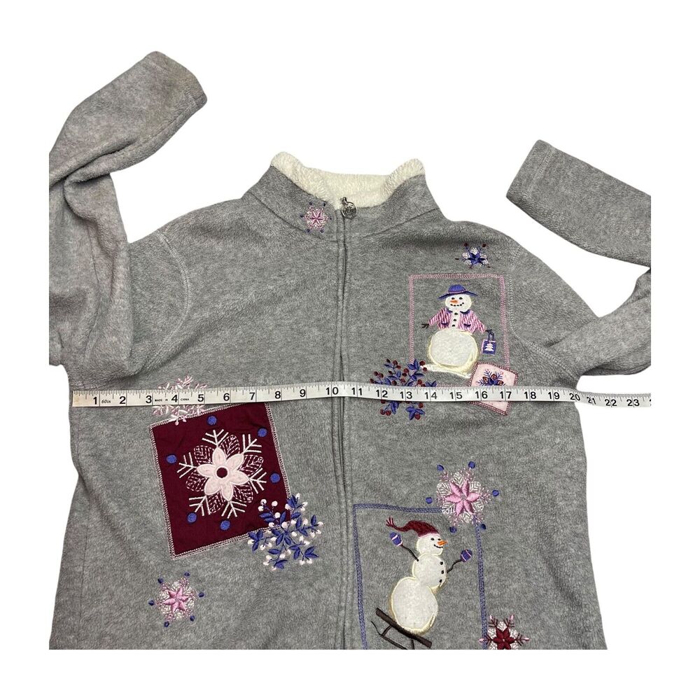 Croft & Barrow Cardigan Sweater Women's Medium Gray Fleece Snowman Full Zip - Picture 4 of 9